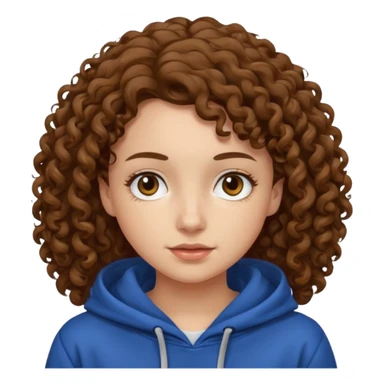 Woman, curly brown hair, hoodie, white  sticker