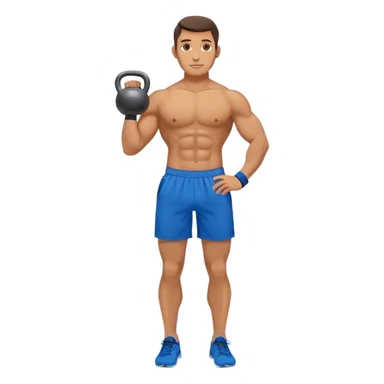 fit man with blue shorts holding kettlebell sticker