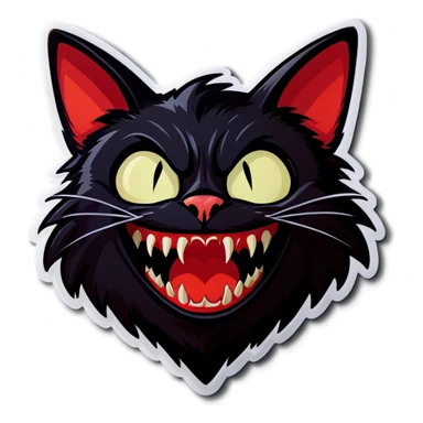 Black cat with vampire teeth sticker