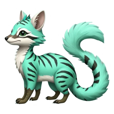 Feral Rare Fantasy minty-cyan pastel-seafoam-green Hunter-forest-green  Vernid-Gremz-Numbat-Sergal-Genet-Trico-species by LiLaiRa, random markings, tufted tail, tufted ears, full body sticker