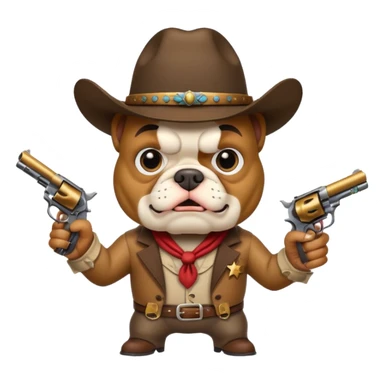 A bulldog wearing a cowboy hat pointing a revolver at you and telling you to hand over your money. sticker