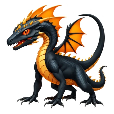 Magmatic fiery badass cool obsidian-Black and golden-orange Helioptile-Amaura-Salandit-Fakémon-hybrid-creature (full body)  sticker
