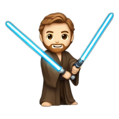 obiwan kenobi handing a blue lightsaber sticker