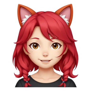 very cute anime cat-girl with cat ears, red blowing hair sticker