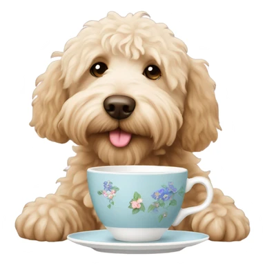 Labradoodle drinking an English tea sticker