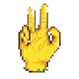 hand making the 'OK' gesture, pixel art style, yellow color sticker