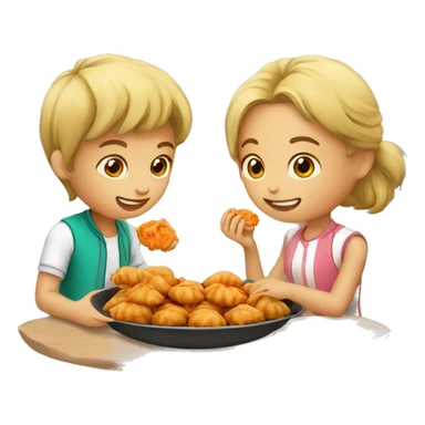 Boy and girl eating fried momos sticker
