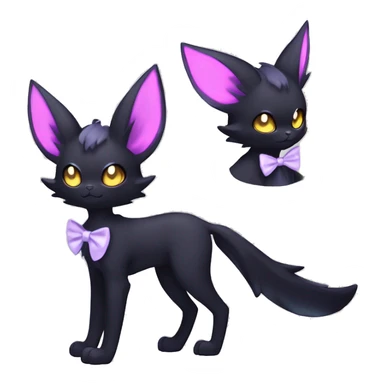 Shiny Cool pastel Edgy Black beautiful ethereal fantasy Kawaii Sona Umbreon-Noibat-Litten-Fakemon-cat-animal with edgy bat-ears bow tie black mane vtuber model Full Body sticker