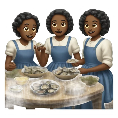 Three Burnett girls eating oysters sticker