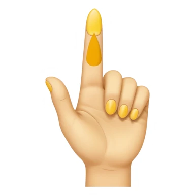 A yellow hand with index and middle finger up pointing on its side sticker