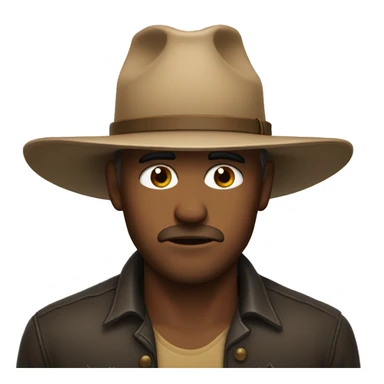 A sad man with a coyboy hat sticker