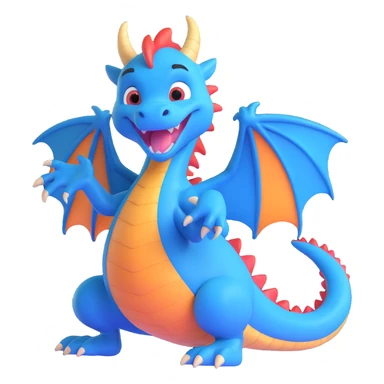 happy blue dragon, expressive face, playful pose, clean background sticker