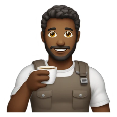 man holding a cofee sticker