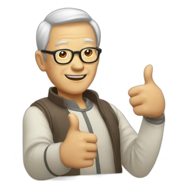 Chinese old guy wear glasses with thumbs up sticker