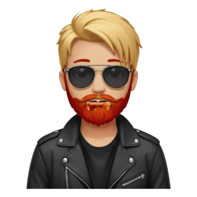 generate an ios genmoji of a 20 year old tan boy with black sunglasse Wearing a leather jacket. Has a dyed blonde beard and veryyyyy long red hair sticker