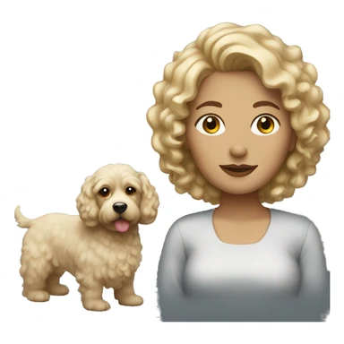 Woman with blonde curly hair and dog sticker