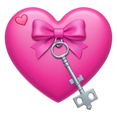 neon heart with a pink bow, heart pattern on the bow, and a silver key, emoji style sticker