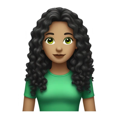 girl with black very long curly hair, light skin and green eyes sticker