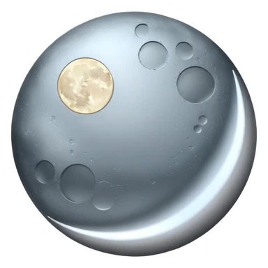 Polished silver moon emoji, chrome metallic texture, iOS emoji style, soft glow, smooth reflections, minimalistic design sticker