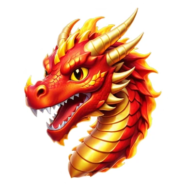 Cinematic Comical Fierce Fire Dragon Portrait Emoji, Head tilted dramatically with an exaggeratedly amused expression, featuring a striking, flame-draped body with bold, blazing scales in intense red and molten gold, and eyes twinkling with fiery mischief; rendered with vivid, lifelike textures and dynamic, flickering shadows, high shine, dramatic yet playful, styled with an air of cheeky volcanic mischief, soft glowing outline, capturing the essence of a spirited and over‐the‐top inferno that looks ready to burst into a cascade of playful embers! sticker