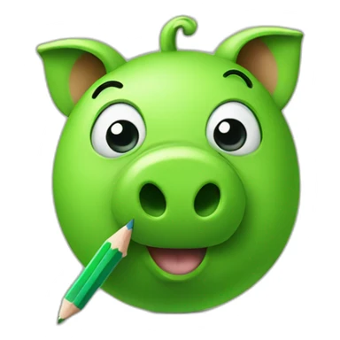 green piggy holding a pencil sticker