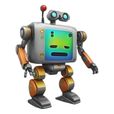 a cheerful multi-colored jumping robot sticker