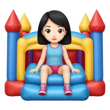 black hair girl-sitting-in-bouncy-house sticker