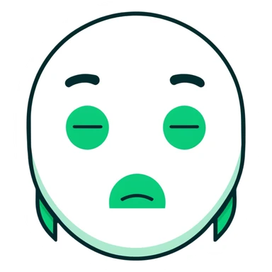 Minimalist Maya-style sad face emoji with no reply message, only white and deep green colors, flat design, clean lines sticker