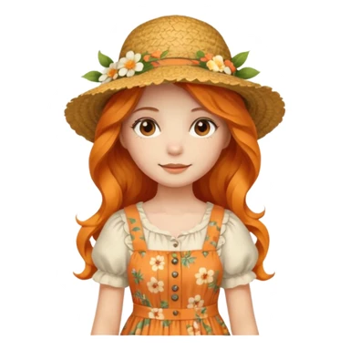 orange wavy long hair girl with wearing cottage core clothes sticker
