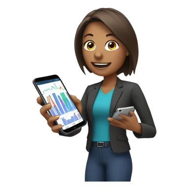 coach woman smartphone showing charts sticker