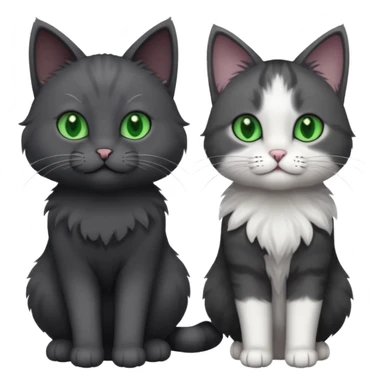 one dark grey and white cat and one completely solid dark grey cat with green eyes and only white paws sticker