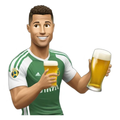 Ronaldo qui fait une retourné avec une bière et un ballon sticker