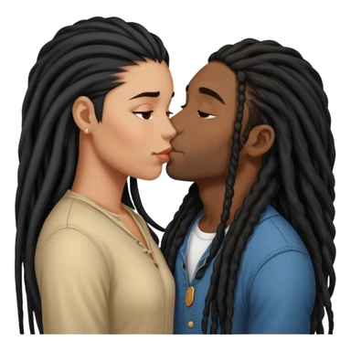Latina Woman with long hair kissing a young black guy with dreads no beard sticker
