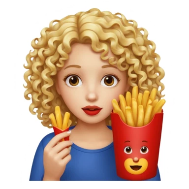 Blonde girl with curly hair eating french fries sticker