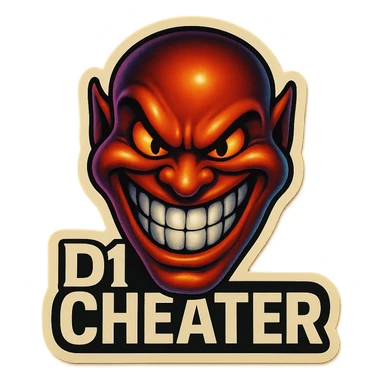 grin evil face
 add the words " D1 Cheater " in White sticker