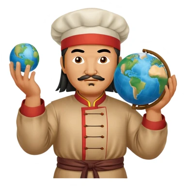 genghis khan as a cook and holds a globe on his both hands sticker