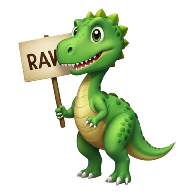 Dinosaur with sign that says rawr sticker