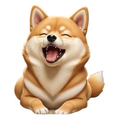 Cinematic Cute Yawning Shiba Inu Portrait Emoji, Head tilted slightly with a dramatic, wide-open yawn, showcasing a vibrant fur with a soft creamy underbelly, floppy ears slightly drooping, round brown eyes barely open in drowsy contentment, Simplified yet irresistibly adorable features, highly detailed, glowing with a soft, cozy glow, high shine, relaxed yet expressive, stylized with a touch of whimsy, bright and endearing, soft glowing outline, capturing the essence of a sleepy yet affectionate companion, so drowsy it feels like it could stretch out of the screen and curl up for a nap! sticker