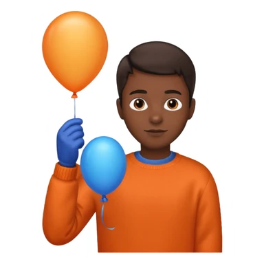 dark brown skin, orange sweater, hold blue balloon sticker