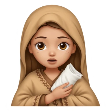 a pretty bratz fair indian girl wearing a brown pajamas and blnaket, dark circles, crying, holding tissues sticker