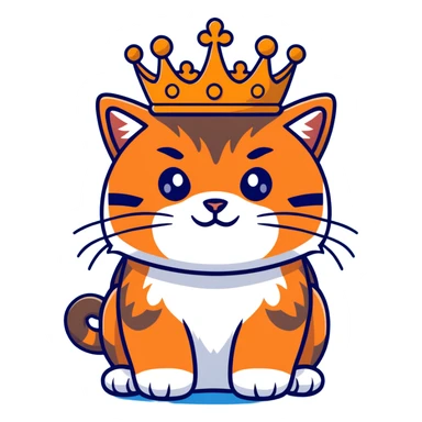 A cartoonish brown-orange Pallas's cat (Manul) with a crown sticker