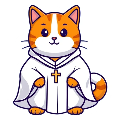 orange tabby cat dressed as a pope, with papal hat and robes sticker