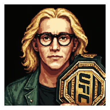 Add a UFC championship belt visible in the close-up in pixel art style, maintaining the pixel art style. sticker