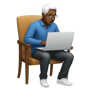 A man sit on  chair and use computer  sticker