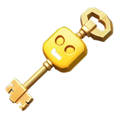 Clash of Clans aesthetic: Cinematic Playful Pixel 3D Key Emoji, rendered in a 3D vector-style similar to standard emojis with minimal shading and bold, simplified shapes. A compact, distinct form with signature details, softly glowing with a pixelated adventure charm. Simplified yet unmistakably iconic, highly detailed and consistent, glowing with a soft radiance and high shine. Stylized with a touch of classic pixel-art charm and a soft glowing outline, capturing the essence of a beloved gaming relic with a friendly, playful manner! sticker