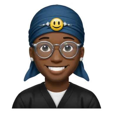 man with black durag,glasses, and smiley with diamond grillz sticker