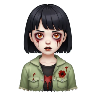 girl zombie with short black hair and bangs sticker