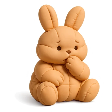apricot bunny biting paw nervously, full body, cushion style sticker