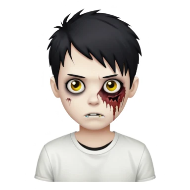 zombie boy with messy black emo hair and white shirt sticker
