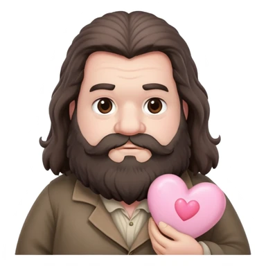 Rubeus Hagrid holds a pastel pink heart sticker